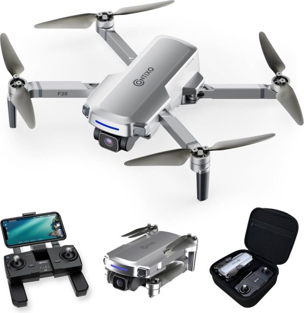 Contixo F28 Foldable GPS Drone with 2K FHD Camera and Carrying Case, White
