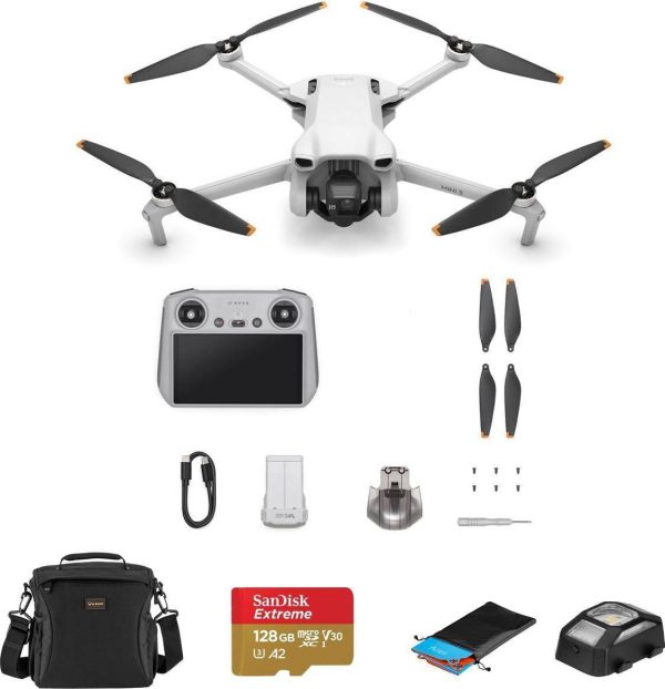 DJI Mini 3 Drone with RC Remote Controller Bundle with 128GB MicroSD Card Shoulder Bag Anti-Collision Light Landing Pad