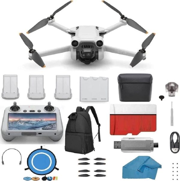 DJI Mini 3 Pro RC & Fly More Kit Lightweight and Foldable 34-min Flight Time Camera Drone Bundle with Built in Monitor, with 128 GB SD, 3.0