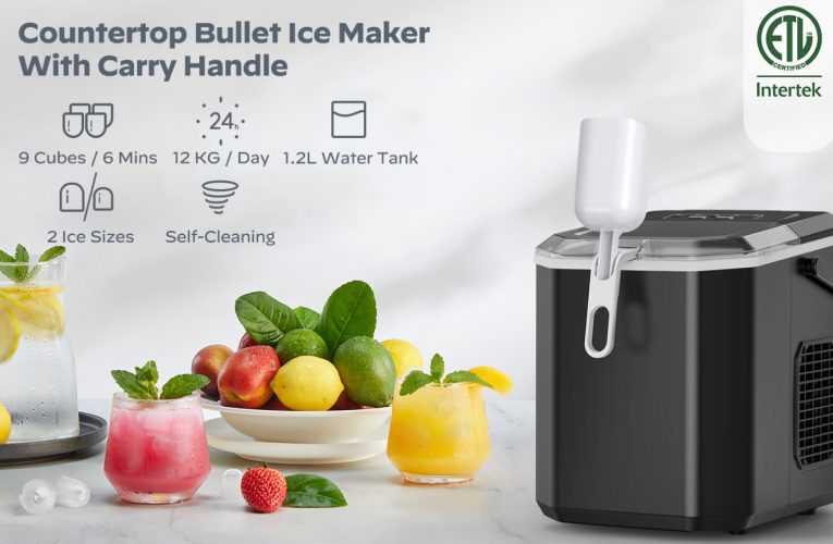 Only $57, Shop Now! Ice Maker Countertop, Portable Ice Machine With Carry Handle, Self-Cleaning Ice Makers With Basket And Scoop, 9 Cubes In 6 Mins, 26 Lbs Per Day – Perfect For Home, Kitchen, Camping, And RV