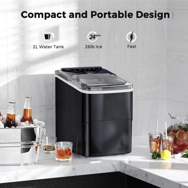 Countertop Ice Makers, 3K+ Bought in Past Month, Original price: $79, Now: $57. Self-Cleaning Function, Portable Electric Ice Cube Maker Machine, 9 Pellet Ice Ready in 6 Mins, 26lbs 24Hrs with Ice Bags and Scoop Basket for Home Bar Camping RV (Black) - Image 2