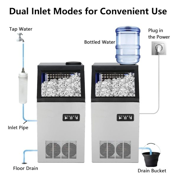 Commercial Ice Maker Machine, 400+ Bought in Past Month, Original Price: $289, Now: $177. 110LBS/24H Commercial Ice Maker Machine with 2 Water Inlets, Freestanding Ice Machine with 24lbs Storage Bin, Ice Scoop & Water Filter for Home Office Restaurant Bar - Image 5