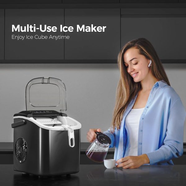 Countertop Ice Maker Machine with Handle,26Lbs/24H,9 Cubes Ready in 6 Mins,Self-Cleaning Ice Makers with Ice Bags and Scoop Basket,for Home/Office - Image 5