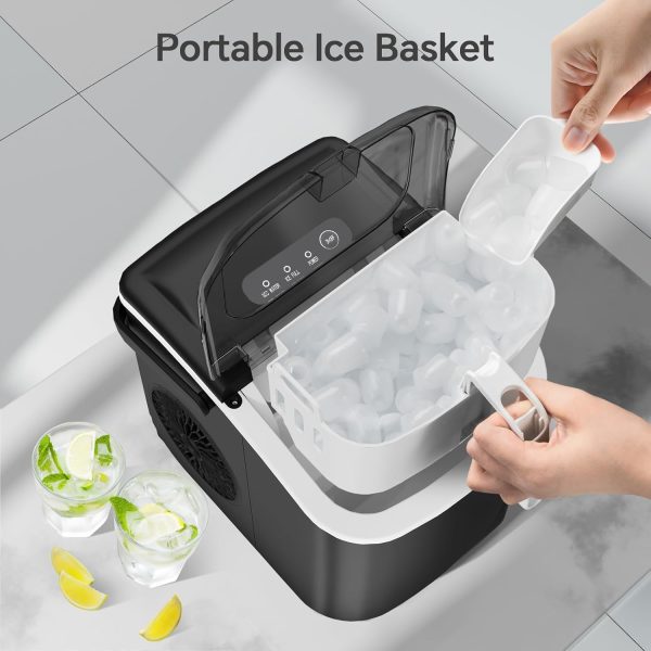 Countertop Ice Maker Machine with Handle,26Lbs/24H,9 Cubes Ready in 6 Mins,Self-Cleaning Ice Makers with Ice Bags and Scoop Basket,for Home/Office - Image 7