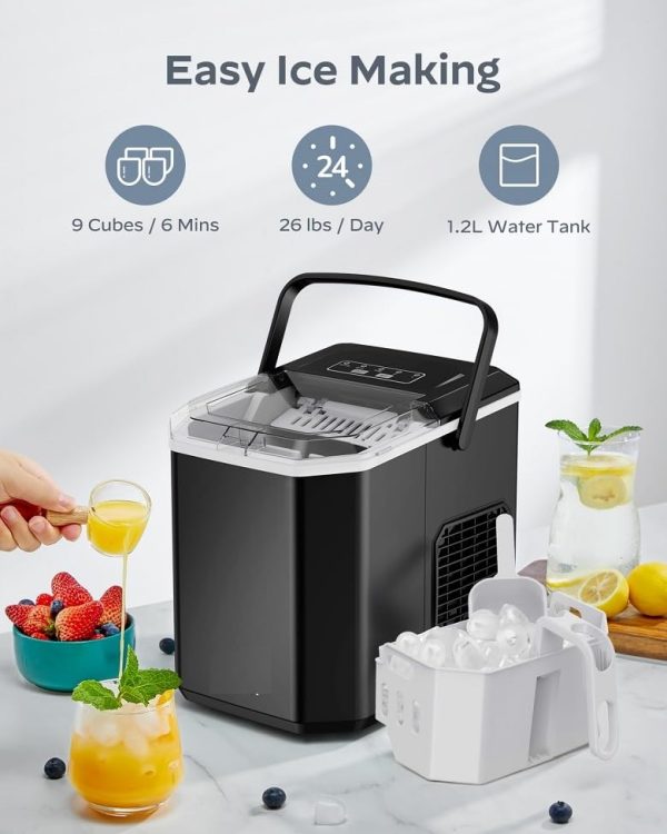 Ice Maker Countertop, Portable Ice Machine with Carry Handle, Self-Cleaning Ice Makers with Basket and Scoop, 9 Cubes in 6 Mins, 26 lbs per Day – Perfect for Home, Kitchen, Camping, and RV - Image 2