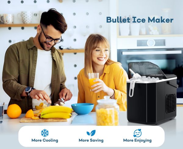 Countertop Ice Maker,Portable Ice Machine with Carry Handle,Self-Cleaning,Basket and Scoop,9 Cubes in 6 Mins,26lbs/24Hrs,2 Sizes of Bullet Ice,for Home, Kitchen, Party - Green - Image 3