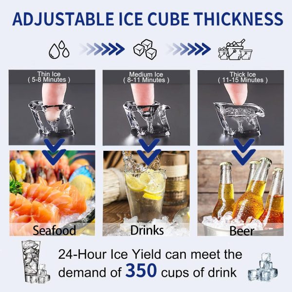 Commercial Ice Maker Machine 120Lbs/24H with 35Lbs Ice Capacity, 45Pcs Clear Ice Cubes Ready in 11-20Mins, Stainless Steel Under Counter Freestanding Large Ice Machine, 2 Water Inlet Modes - Image 5