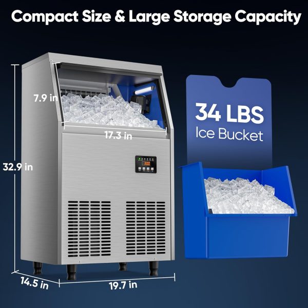 Commercial Ice Maker Machine, 350+ Bought in Past Month, Original Price: $399, Now: $237. 100LBS/24H, Under Counter Ice Maker with 34LBS Storage Capacity, Stainless Steel Ice Machine for Restaurant Home Bar, DOE - Image 3