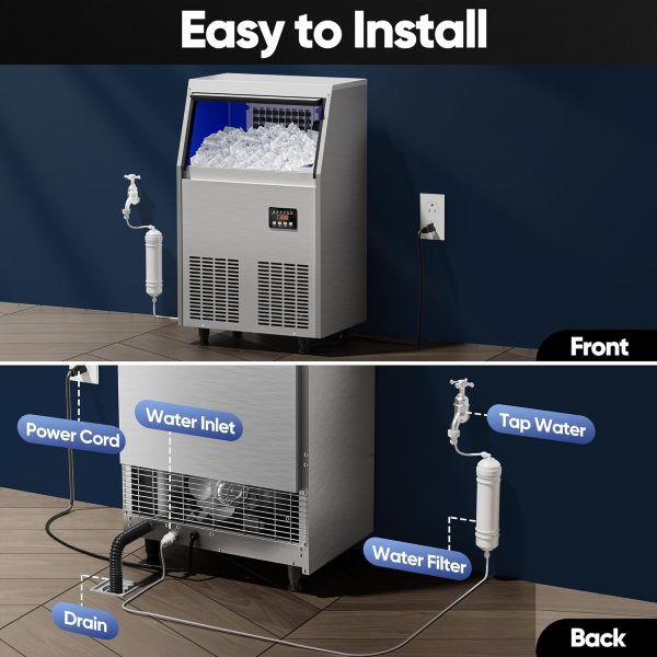 Commercial Ice Maker Machine, 350+ Bought in Past Month, Original Price: $399, Now: $237. 100LBS/24H, Under Counter Ice Maker with 34LBS Storage Capacity, Stainless Steel Ice Machine for Restaurant Home Bar, DOE - Image 9