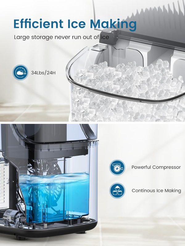 3K+ bought in past month, Nugget Ice Makers Countertop, Only $137, Shop Now! Soft Chewable Crushed Ice Maker Machine, Portable Pebble Ice Maker Countertop, 34Lbs/Day, Self-Cleaning, One-Button Operation Ice Machine for Home Kitchen Party - Image 2