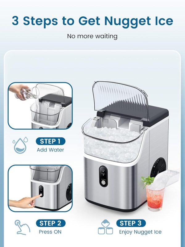 3K+ bought in past month, Nugget Ice Makers Countertop, Only $137, Shop Now! Soft Chewable Crushed Ice Maker Machine, Portable Pebble Ice Maker Countertop, 34Lbs/Day, Self-Cleaning, One-Button Operation Ice Machine for Home Kitchen Party - Image 5