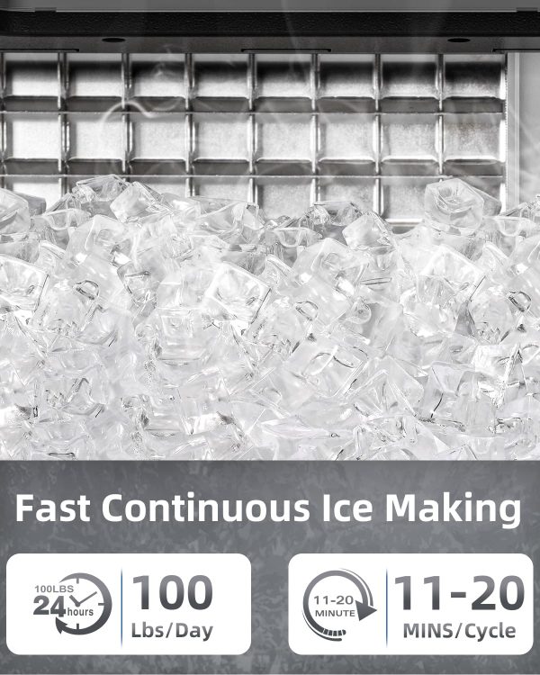 600+ bought in past month, Commercial Ice Maker Machine, Only $187, Shop Now! 100 lbs/24H Under Counter Ice Machine with 2 Way Water Inlet, 33lbs Ice Storage, Stainless Steel Freestanding, Self Cleaning Ice Makers for Home / Bar / Restaurant / Outdoor - Image 2