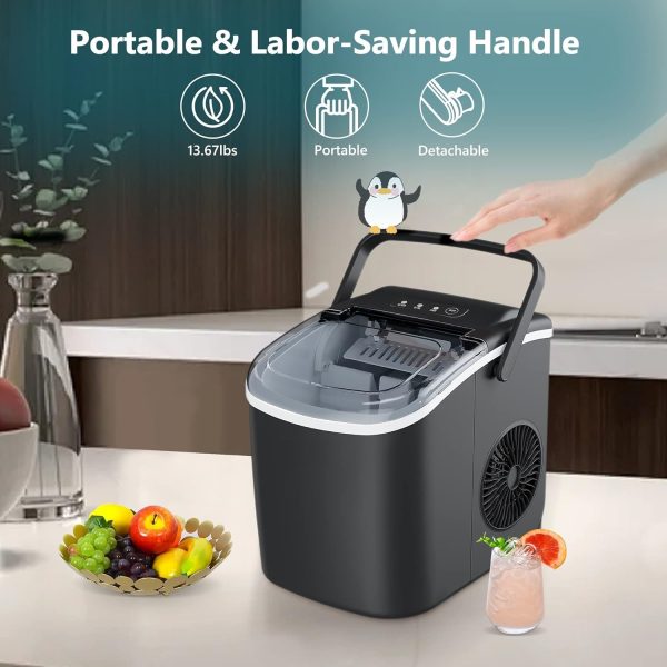 Countertop Ice Maker Machine with Handle, 10K+ Bought in Past Month, Original Price: $56, Now: $47, 26lbs in 24Hrs, 9 Ice Cubes Ready in 6 Mins, Auto-Cleaning Portable Ice Maker with Basket and Scoop, for Home/Kitchen/Camping/RV. (Black) - Image 4