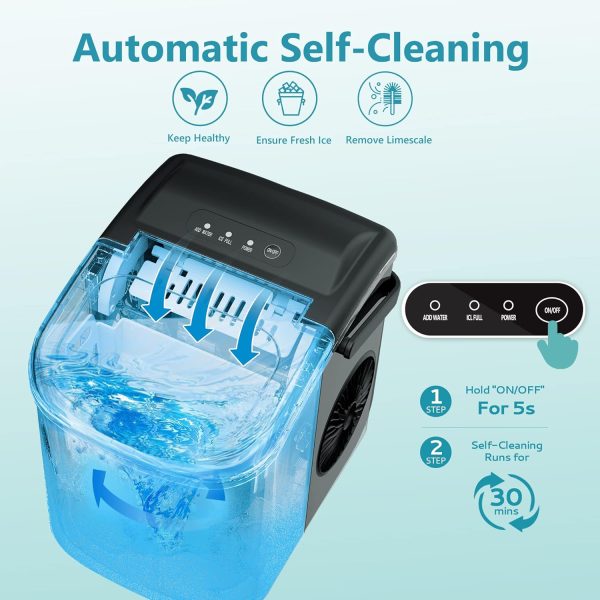 Countertop Ice Maker Machine with Handle, 10K+ Bought in Past Month, Original Price: $56, Now: $47, 26lbs in 24Hrs, 9 Ice Cubes Ready in 6 Mins, Auto-Cleaning Portable Ice Maker with Basket and Scoop, for Home/Kitchen/Camping/RV. (Black) - Image 5