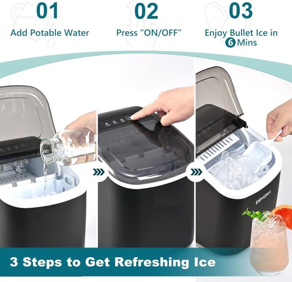 Countertop Ice Maker Machine with Handle, 10K+ Bought in Past Month, Original Price: $56, Now: $47, 26lbs in 24Hrs, 9 Ice Cubes Ready in 6 Mins, Auto-Cleaning Portable Ice Maker with Basket and Scoop, for Home/Kitchen/Camping/RV. (Black) - Image 7