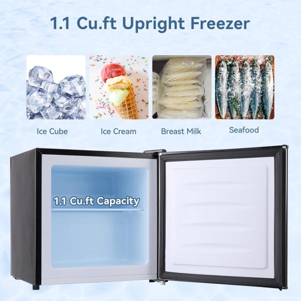 Upright Freezer,1.1Cu.ft Mini Freezer with Removable Shelf, Single Door Compact Mini Freezer, Small freezer for Home/Dorms/Apartment/Office (Black) - Image 2