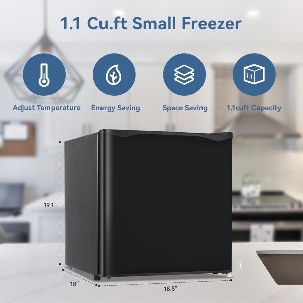 Upright Freezer,1.1Cu.ft Mini Freezer with Removable Shelf, Single Door Compact Mini Freezer, Small freezer for Home/Dorms/Apartment/Office (Black) - Image 3