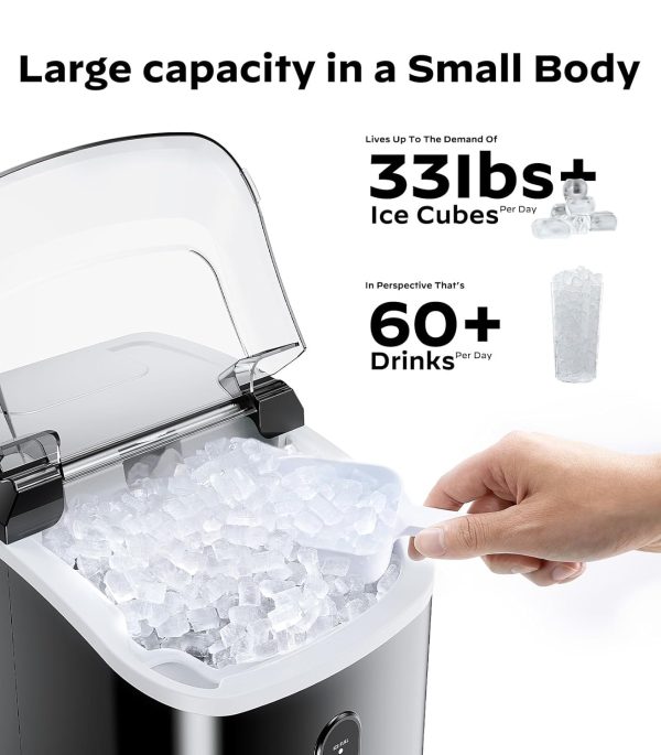 Nugget Ice Maker Countertop, Chewable Pellet Ice Machine with Self-Cleanin Function, 33lbs/24H Portable Ice Makers for Home Kitchen Officce - Black - Image 3