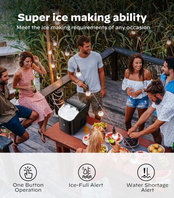 Nugget Ice Maker Countertop, Chewable Pellet Ice Machine with Self-Cleanin Function, 33lbs/24H Portable Ice Makers for Home Kitchen Officce - Black - Image 6