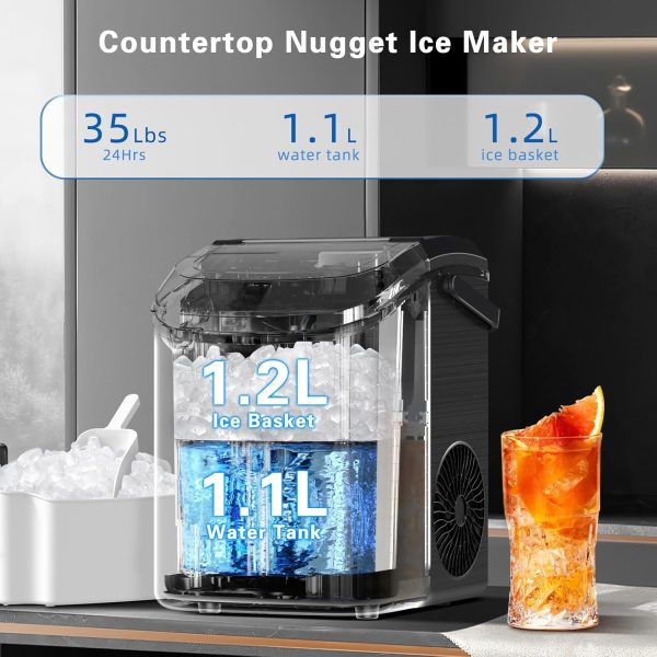 Nugget Ice Maker Machine Countertop, 3K+ Bought in Past Month, Original price: $79, Now: $57. With Soft Chewable Pellet Ice, Pebble Ice Maker Machine with Self-Cleaning, 35.5Lbs/24Hrs, One-Click Operation, Ice Basket/Ice Scoop for Home/Office/Bar, Black - Image 2