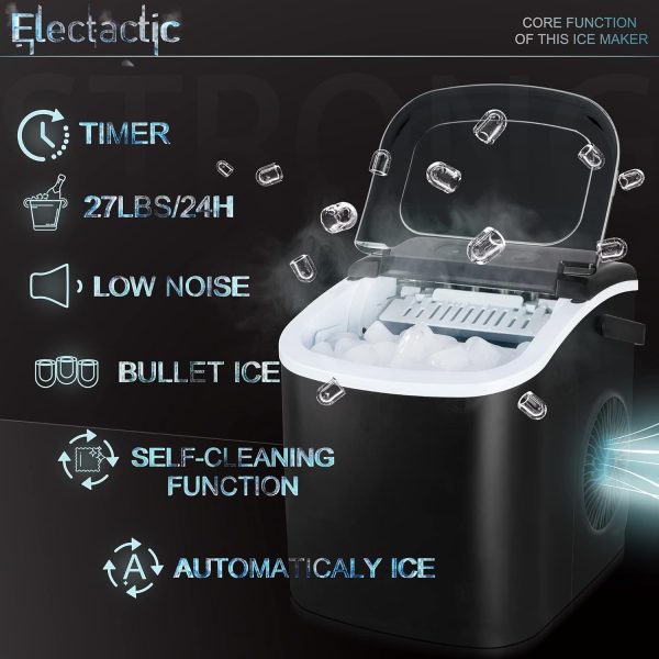 Ice Maker Countertop, Efficient Easy Carry Ice Machine, Self-Cleaning Ice Maker with Ice Scoop & Basket, 9pcs/ 8mins 26.6Lbs Per Day for Home/Office/Kitchen,Black - Image 3