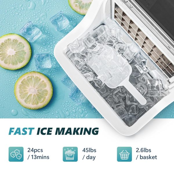 Ice Cube Maker Machine Countertop, 2 Ways to Add Water, 45Lbs/Day 24 Pcs Ready in 13 Mins, Self-Cleaning Portable Compact, with Ice Scoop & Basket, Perfect for Home/Kitchen/Office/Bar - Image 11