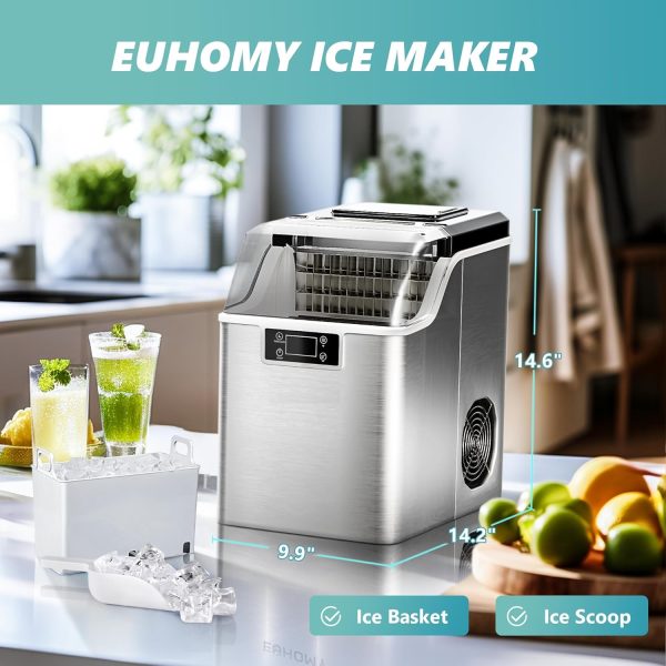 Ice Cube Maker Machine Countertop, 2 Ways to Add Water, 45Lbs/Day 24 Pcs Ready in 13 Mins, Self-Cleaning Portable Compact, with Ice Scoop & Basket, Perfect for Home/Kitchen/Office/Bar - Image 15