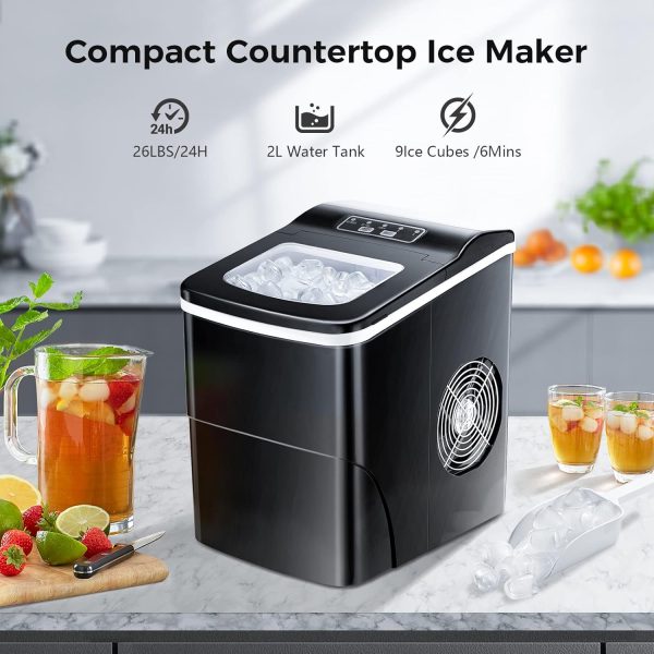 8K+ Bought in Past Month, Original Price: $79, Now: $57, Ice Makers Countertop with Self-Cleaning, 26lbs/24hrs, 9 Cubes Ready in 6 Mins, Portable Ice Machine with 2 Sizes Bullet Ice, Ice Scoop, and Basket for Home, Kitchen, Office, Bar, Party, RVs - Image 2