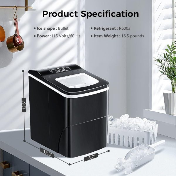 8K+ Bought in Past Month, Original Price: $79, Now: $57, Ice Makers Countertop with Self-Cleaning, 26lbs/24hrs, 9 Cubes Ready in 6 Mins, Portable Ice Machine with 2 Sizes Bullet Ice, Ice Scoop, and Basket for Home, Kitchen, Office, Bar, Party, RVs - Image 8