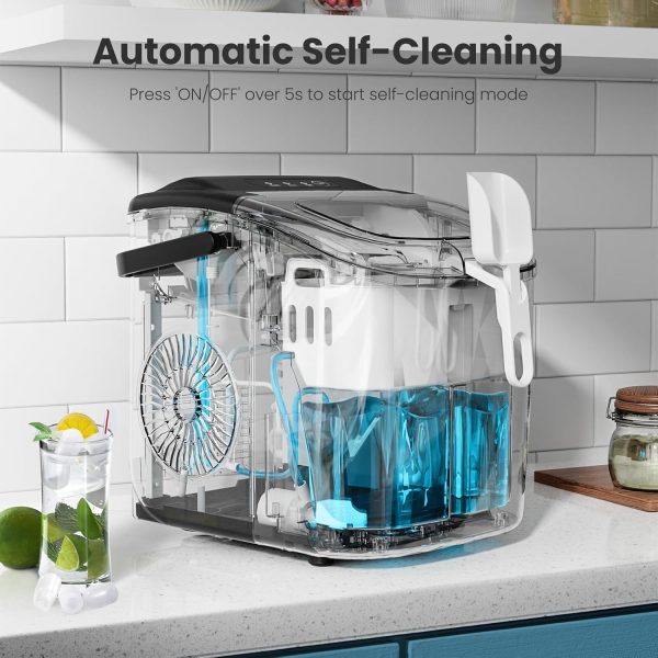 3K+ bought in past month, Ice Makers Countertop, Only $37, Shop Now! Portable Ice Maker Machine with Handle,Self-Cleaning Ice Maker, 26Lbs/24H, 9 Ice Cubes Ready in 6 Mins, with Ice Scoop and Basket, for Home / Office / Kitchen / Camping / RVs (Black) - Image 4