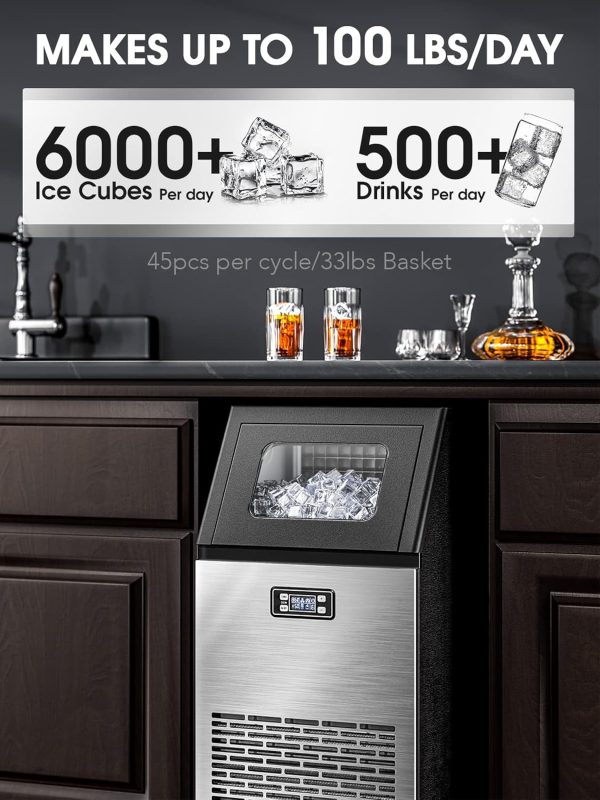 450+ Bought in Past Month, Original Price: $289, Now: $177, V2.0 Commercial Ice Machine,100 lbs /24H, Self Cleaning Ice Maker, Under Counter Ice Machines with 24 Hour Timer, Ice Thickness Control, Stainless Steel Ice Makers for School, Home, Bar, RV - Image 2