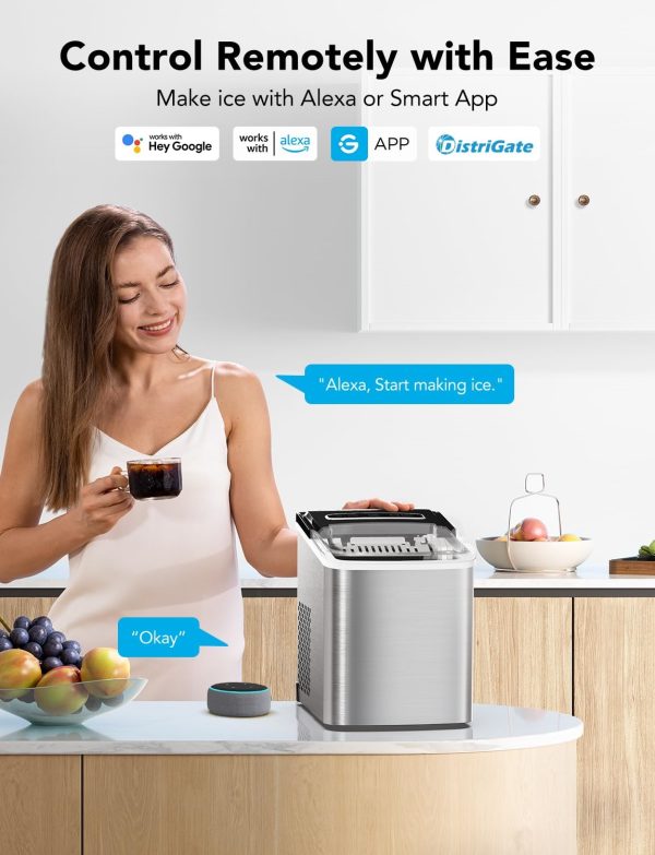 3K+ Bought in Past Month, Original Price: $129, Now: $77, Smart Ice Maker Machine Countertop with Self Cleaning, Voice Remote, 26lbs in 24Hrs, 9 Ice Cubes in 6 Minutes 3 Sizes, Portable Ice Makers with Basket and Scoop, for Home Kitchen Camping RV - Image 2