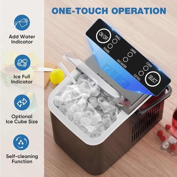 3K+ Bought in Past Month, Lowest Price Online, Only $37, Shop Now! Countertop Ice Maker Machine, Portable Self-Cleaning Ice Machine with Ice Scoop, Basket and Handle, 9 Cubes in 6 Mins, 26.5lbs/24Hrs, 2 Sizes of Bullet Ice for Home Kitchen, Coal Black - Image 5