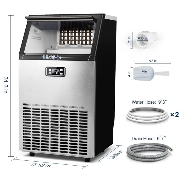 Commercial Ice Maker Machine, 2K+ Bought in Past Month, Original Price: $329, Now: $197.  100lbs/24H Stainless Steel Under Counter ice Machine with 33lbs Ice Storage Capacity, Freestanding Ice Maker - Image 6