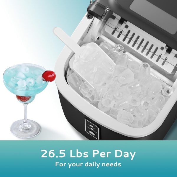 Portable Countertop Ice Maker Machine with Handle, 5K+ Bought in Past Month, Original Price: $79, Now: $57. 26.5lbs Per Day, 9 Cubes in 6 Mins, Auto-Cleaning Portable Ice Maker with Basket and Scoop, for Home / Kitchen / Camping / Party / RV (Black) - Image 2