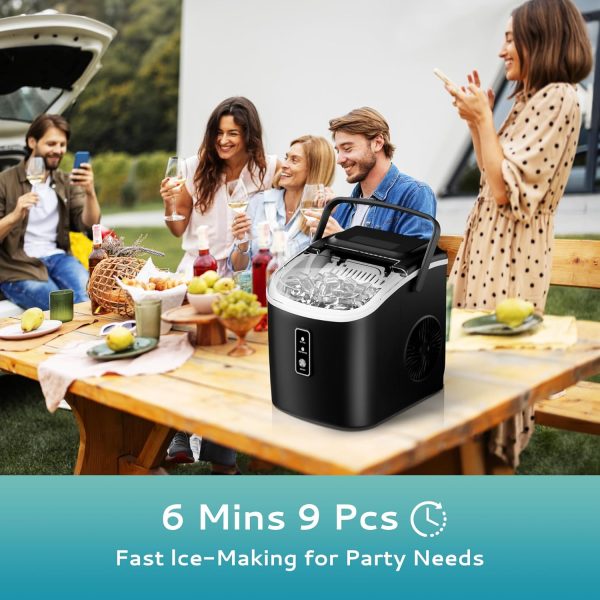 Portable Countertop Ice Maker Machine with Handle, 5K+ Bought in Past Month, Original Price: $79, Now: $57. 26.5lbs Per Day, 9 Cubes in 6 Mins, Auto-Cleaning Portable Ice Maker with Basket and Scoop, for Home / Kitchen / Camping / Party / RV (Black) - Image 3