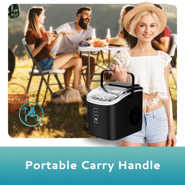 Portable Countertop Ice Maker Machine with Handle, 5K+ Bought in Past Month, Original Price: $79, Now: $57. 26.5lbs Per Day, 9 Cubes in 6 Mins, Auto-Cleaning Portable Ice Maker with Basket and Scoop, for Home / Kitchen / Camping / Party / RV (Black) - Image 4