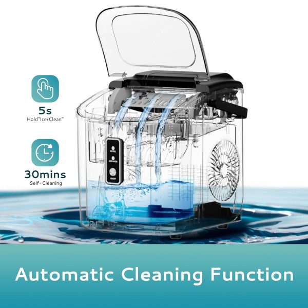 Portable Countertop Ice Maker Machine with Handle, 5K+ Bought in Past Month, Original Price: $79, Now: $57. 26.5lbs Per Day, 9 Cubes in 6 Mins, Auto-Cleaning Portable Ice Maker with Basket and Scoop, for Home / Kitchen / Camping / Party / RV (Black) - Image 5