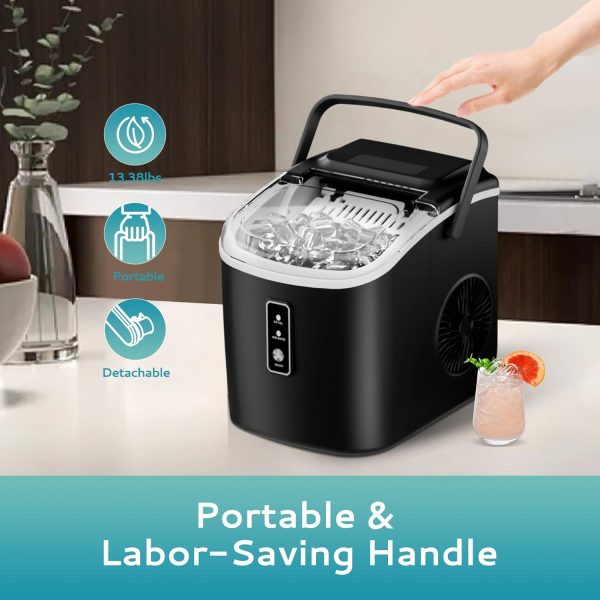 Portable Countertop Ice Maker Machine with Handle, 5K+ Bought in Past Month, Original Price: $79, Now: $57. 26.5lbs Per Day, 9 Cubes in 6 Mins, Auto-Cleaning Portable Ice Maker with Basket and Scoop, for Home / Kitchen / Camping / Party / RV (Black) - Image 7