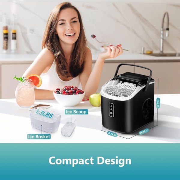 Portable Countertop Ice Maker Machine with Handle, 5K+ Bought in Past Month, Original Price: $79, Now: $57. 26.5lbs Per Day, 9 Cubes in 6 Mins, Auto-Cleaning Portable Ice Maker with Basket and Scoop, for Home / Kitchen / Camping / Party / RV (Black) - Image 8