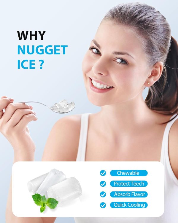 Nugget Ice Maker Countertop, Pellet Ice Machine Soft Chewable Ice 40lbs/Day, One-Click Operation, Auto Self-Cleaning Crushed Ice Makers Stainless with Scoop for Home / Kitchen / Office - Grey - Image 3