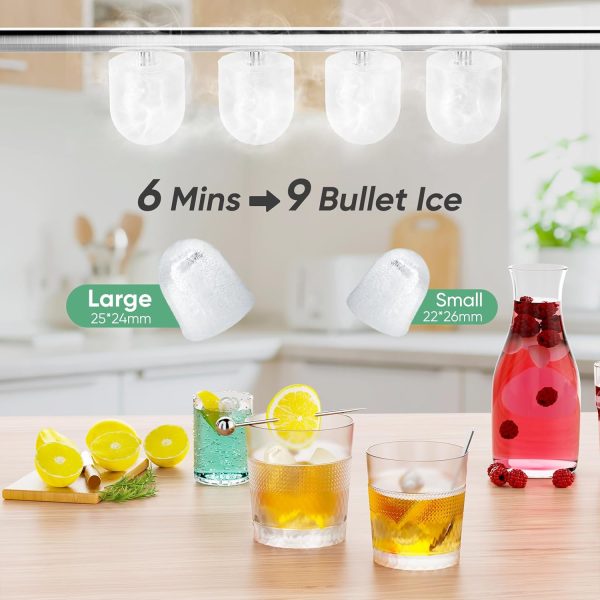 Countertop Ice Maker Machine Self-Cleaning, Fast Making 9 Ice Cubes in 6 Minutes, 26.5lbs/24Hrs, 2 Sizes Bullet Ice, Portable Ice Machine with Ice Scoop, Basket and Handle, Black - Image 5