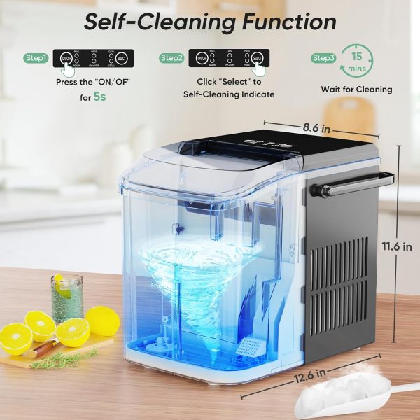 Countertop Ice Maker Machine Self-Cleaning, Fast Making 9 Ice Cubes in 6 Minutes, 26.5lbs/24Hrs, 2 Sizes Bullet Ice, Portable Ice Machine with Ice Scoop, Basket and Handle, Black - Image 6