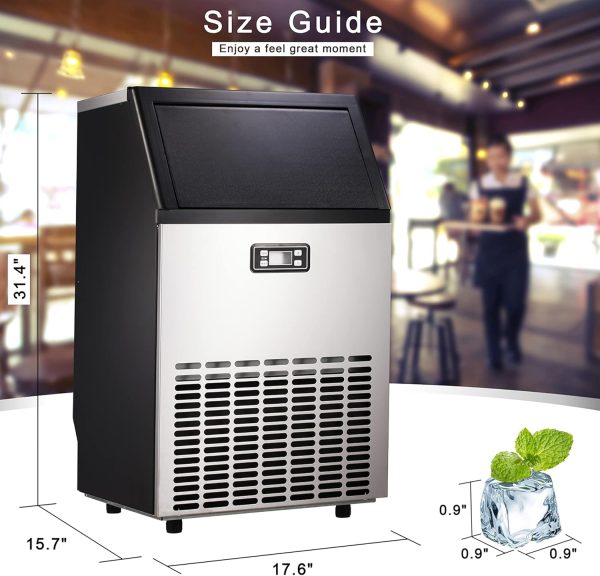 Ice Maker, Commercial Ice Machine,100Lbs/Day, Stainless Steel Ice Machine with 48 Lbs Capacity, Ideal for Restaurant, Bars, Home and Offices, Includes Scoop Silver - Image 2