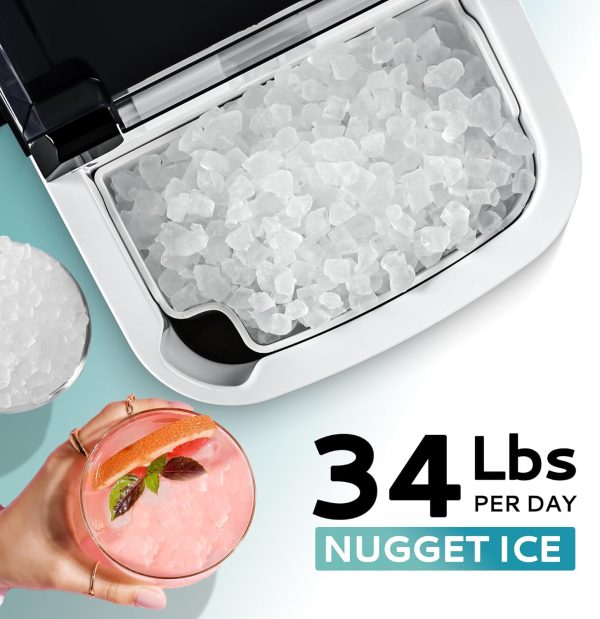 Nugget Ice Maker Countertop, 10K+ Bought in Past Month, Original Price: $142, Now: $97.  With Handle, Ready in 6 Mins, 34lbs Per Day, Removable Top Cover, Auto-Cleaning, Portable Sonic Ice Maker with Basket and Scoop, for Home/Party/RV/Camping (Black) - Image 2