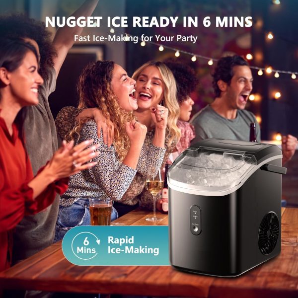 Nugget Ice Maker Countertop, 10K+ Bought in Past Month, Original Price: $142, Now: $97.  With Handle, Ready in 6 Mins, 34lbs Per Day, Removable Top Cover, Auto-Cleaning, Portable Sonic Ice Maker with Basket and Scoop, for Home/Party/RV/Camping (Black) - Image 3