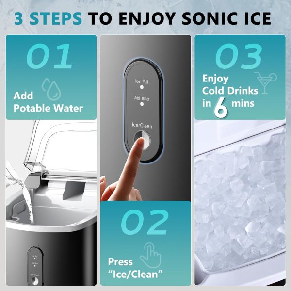 Nugget Ice Maker Countertop, 10K+ Bought in Past Month, Original Price: $142, Now: $97.  With Handle, Ready in 6 Mins, 34lbs Per Day, Removable Top Cover, Auto-Cleaning, Portable Sonic Ice Maker with Basket and Scoop, for Home/Party/RV/Camping (Black) - Image 6