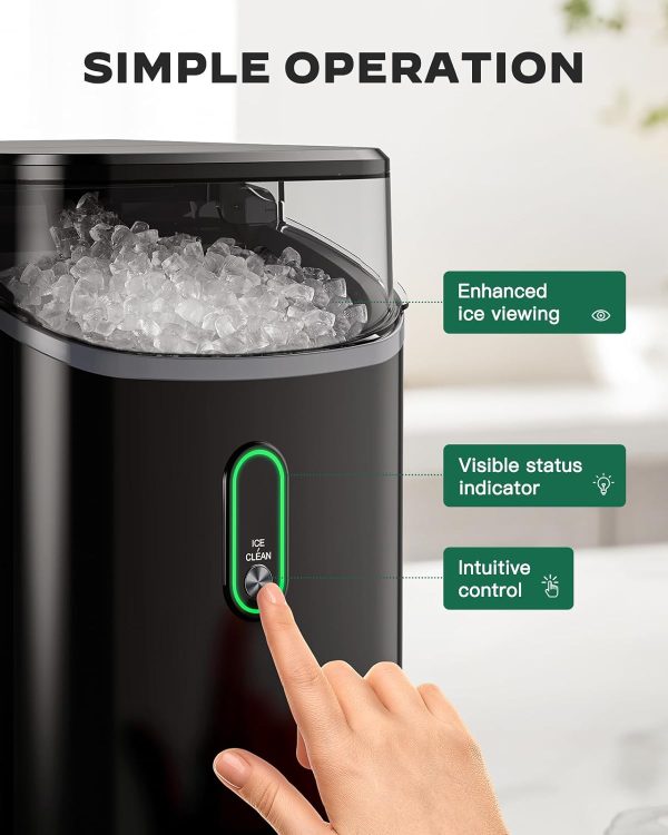 Nugget Ice Maker Countertop, Pebble Ice Maker with Soft Chewable Ice, One-Click Operation Ice Machine with Self-Cleaning, 33lbs/24H for Home, Kitchen, Office - Black - Image 5