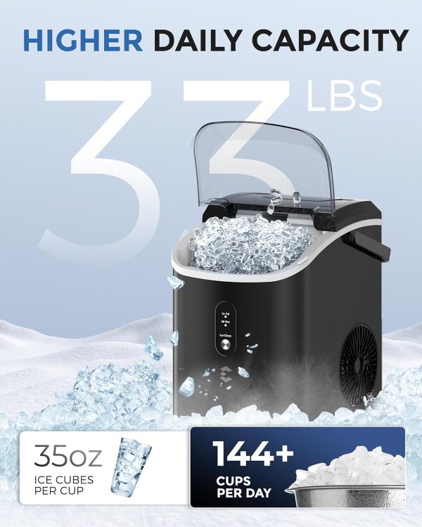 Nugget Ice Maker Countertop, 3K+ Bought in Past Month, Original price: $99, Now: $67. Chewable Pellet Ice, 33 LBS/24 H,Compact Self-Cleaning Ice Machine with Ice Bags，Pebble Ice Maker for Home, Kitchen, RV, Camping - Image 3