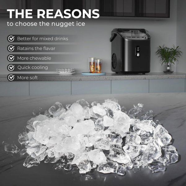 Nugget Ice Makers Countertop with Soft Chewable Pellet Ice, 7 Mins Ice Making, 35.5Lbs/24Hrs, Pebble Ice Maker Machine with Self-Cleaning/Ice Basket/Ice Scoop for Home/Office/Bar, Black - Image 5